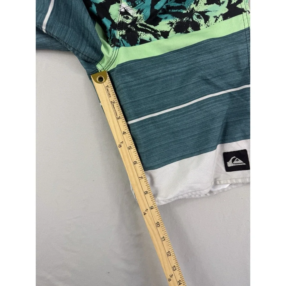Quiksilver swim trunks board shorts, green, tie up front, big kid's 27